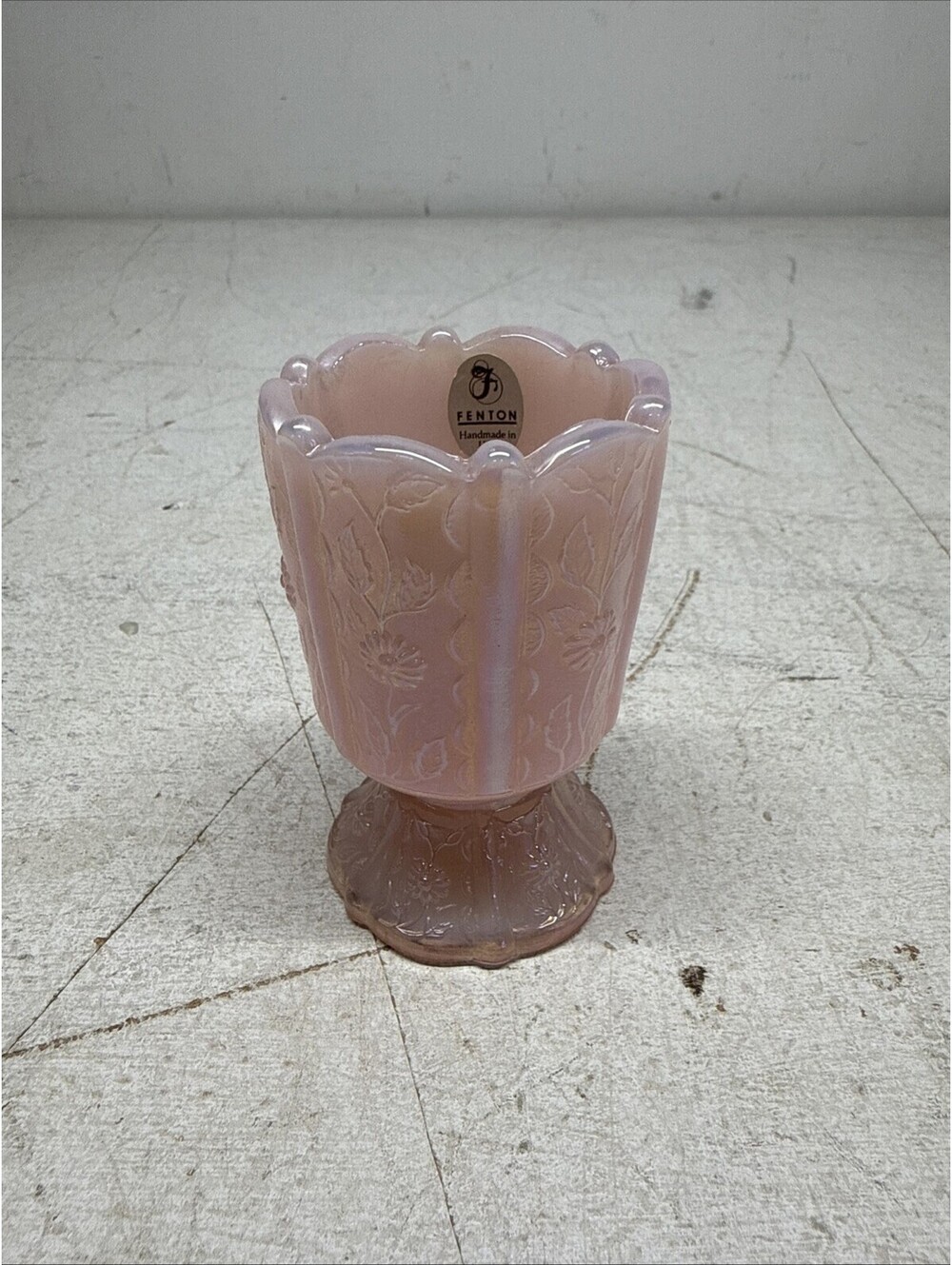 Pink Iridescent Pearl Glass Toothpick Holder by Fenton - Paneled Daisy Pattern